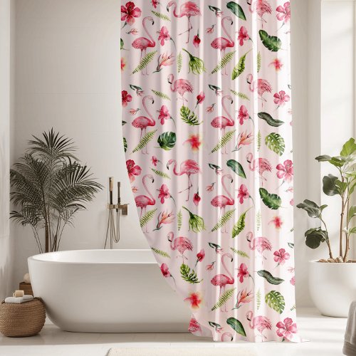 Pretty Flowers  Pink Flamingo Shower Curtain