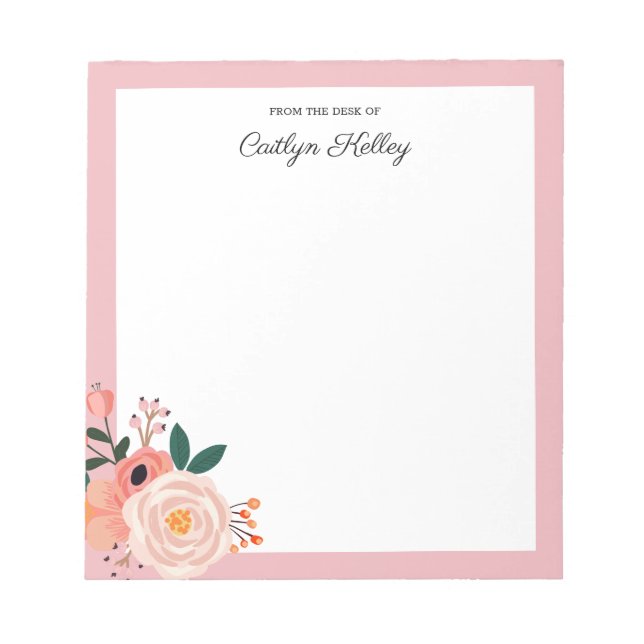 Pretty Flowers, Pink From the Desk of Personalized Notepad (Front)