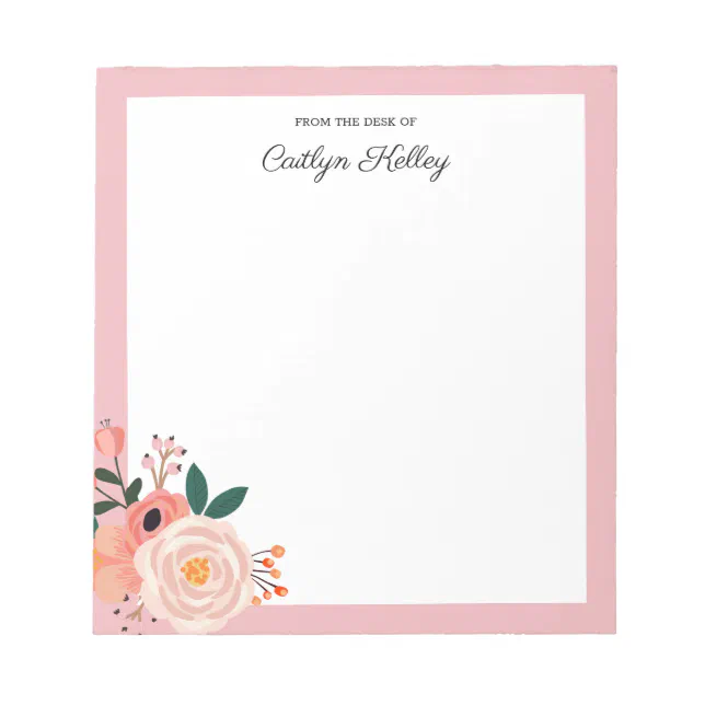 Pretty Flowers, Pink From the Desk of Personalized Notepad | Zazzle