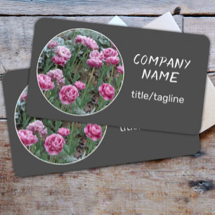 pretty flowers pink tulips on charcoal gray    business card