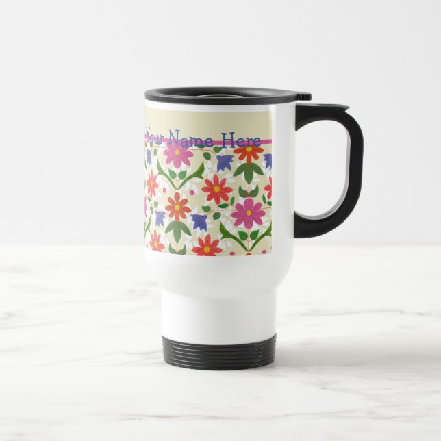Pretty Flowers, Polka Dots on Ecru Travel Mug (Right)