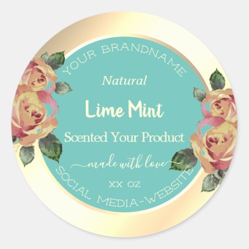 Pretty Flowers Product Packaging Labels Teal Gold