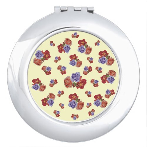 pretty flowers red roses and rose buds floral compact mirror
