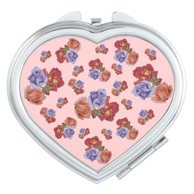 pretty flowers red roses and rose buds floral mirror for makeup (Front)