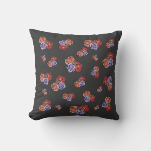 pretty flowers red roses and rose buds floral throw pillow