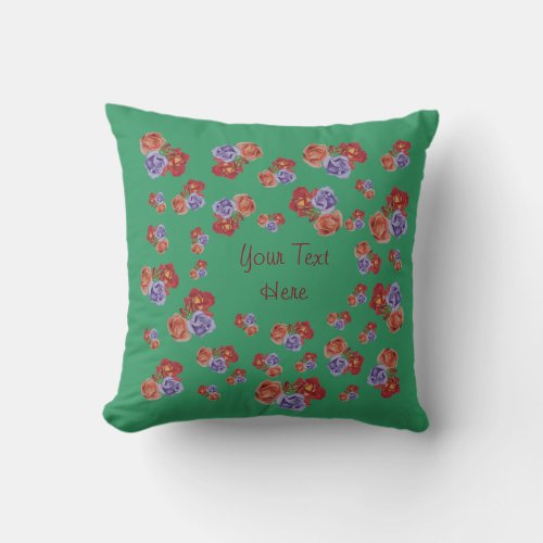 pretty flowers red roses and rose buds floral throw pillow