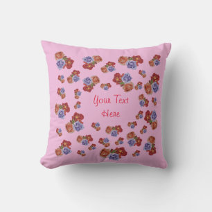 pretty flowers red roses and rose buds floral throw pillow