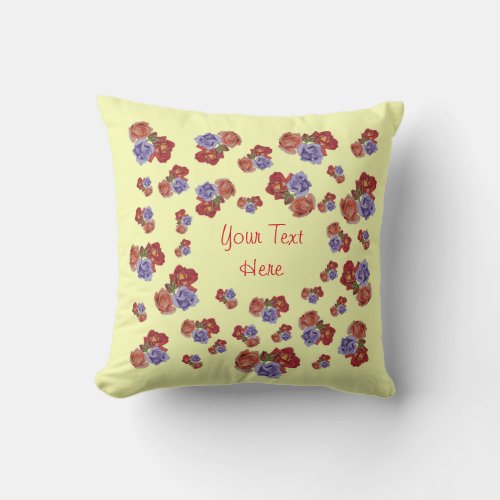 pretty flowers red roses and rose buds floral throw pillow