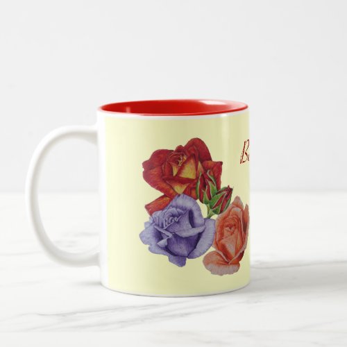 pretty flowers red roses and rose buds floral Two_Tone coffee mug