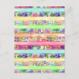 Pretty  flowers stripes Watercolor hand paint Postcard
