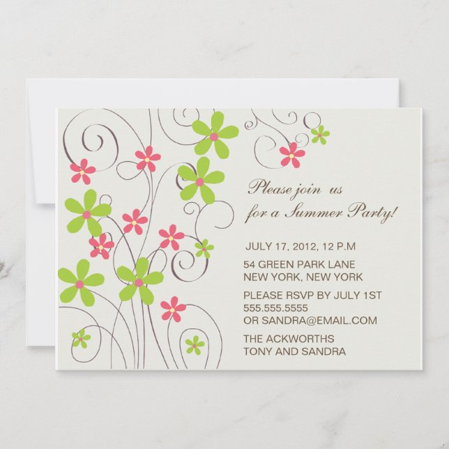 Pretty Flowers -summer party invitation (Front)