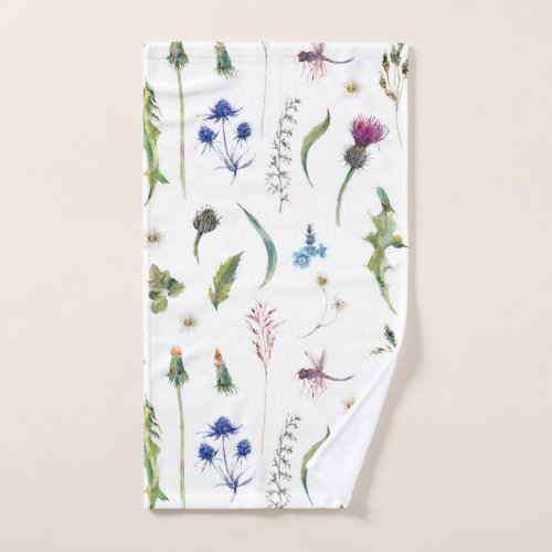 Pretty Flowers Thistle Dragonfly Design Hand Towel
