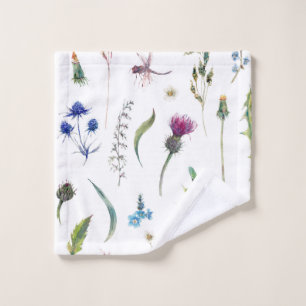 Pretty Flowers Thistle Dragonfly Design Wash Cloth