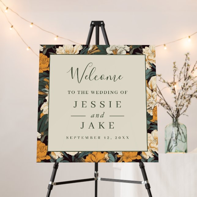 Pretty flowers Wedding Welcome sign (In Situ (Stand))