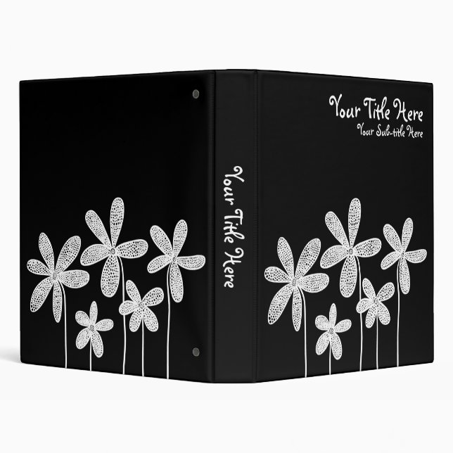 Pretty Flowers - White on Black (1in) 3 Ring Binder (Background)