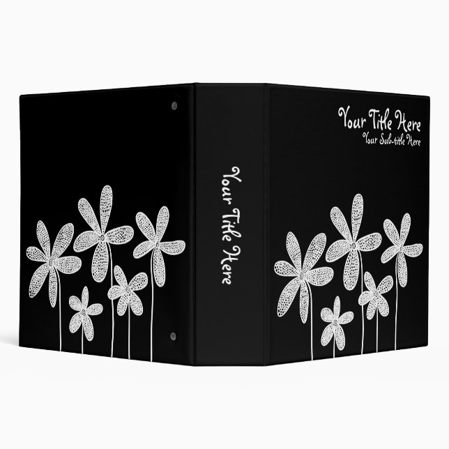 Pretty Flowers - White on Black (2in) 3 Ring Binder (Background)