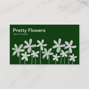 Pretty Flowers - White on Dark Green Business Card