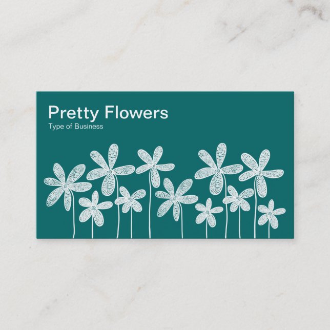Pretty Flowers - White on Green 006666 Business Card (Front)