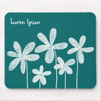 Pretty Flowers - White on Green 006666 Mouse Pad