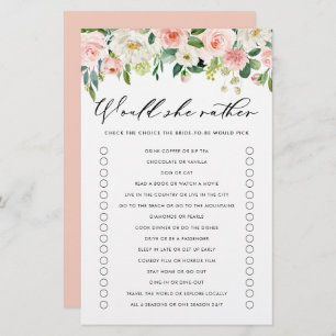 Pretty Flowers Would She Rather Bridal Shower Game