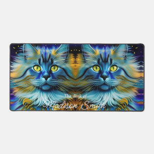 Pretty fluffy blue tiger cat desk mat