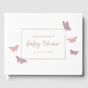Pretty Fluttering Pastel Butterflies Baby Shower Guest Book