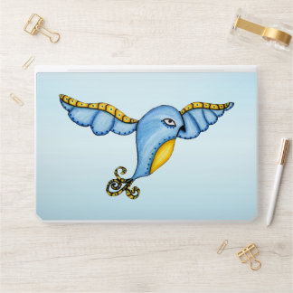 Pretty Flying Fantasy Bluebird Yellow Accents Tail HP Laptop Skin