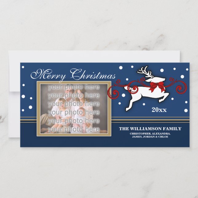 Pretty Flying Reindeer Christmas Photo Greeting Holiday Card (Front)
