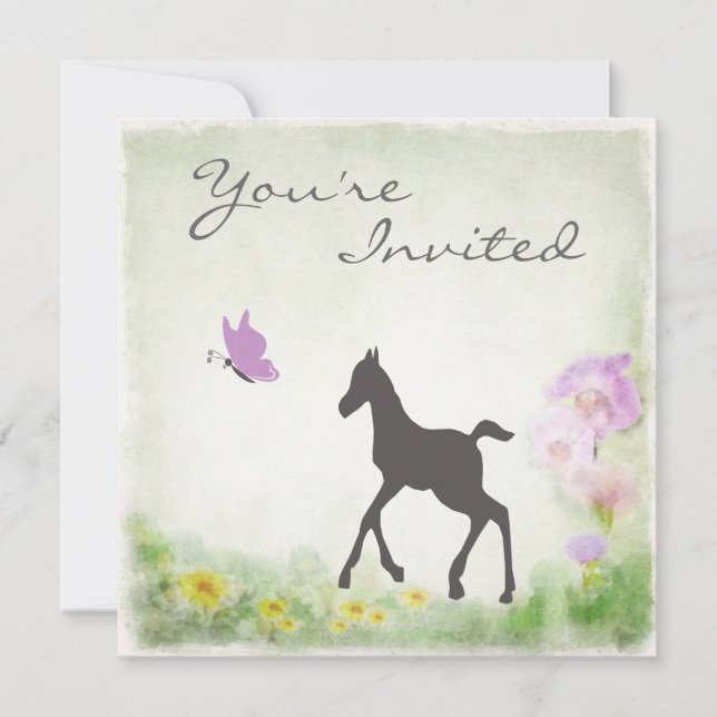 Pretty Foal and Butterfly Horse Baby Shower Invite (Front)