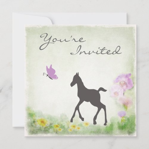 Foal and Butterfly Horse Baby Shower Invitation