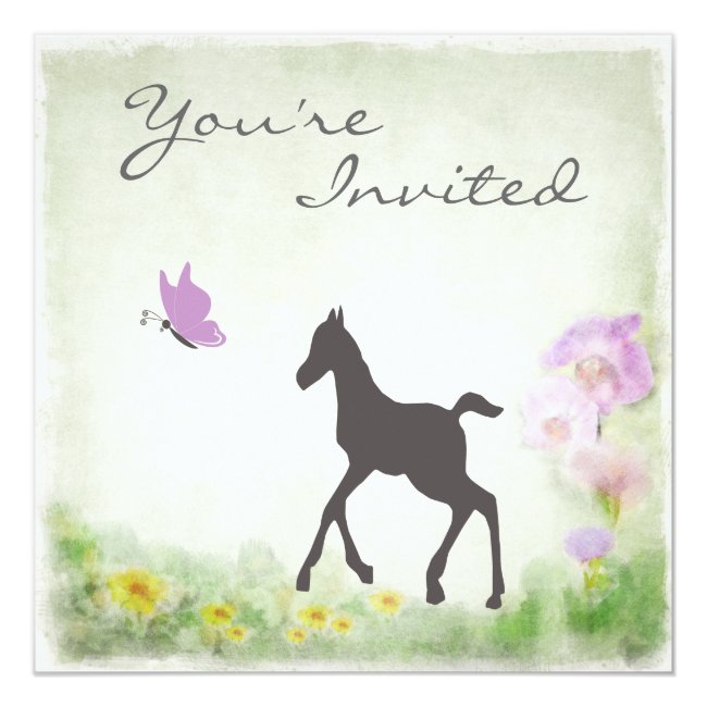 Pretty Foal and Butterfly Horse Baby Shower Invite