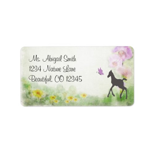 Pretty Foal Butterfly and Flowers Horse Address Label