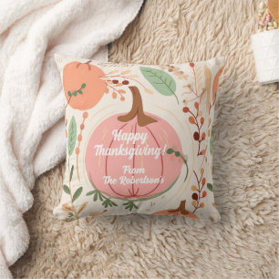 Pretty Foliage & Pink Pumpkins Thanksgiving Party Throw Pillow