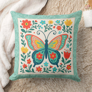 Pretty Folk Art Butterfly  Throw Pillow