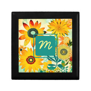 Pretty Folk Art Flowers Monogrammed Gift Box