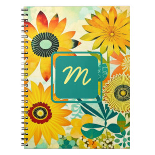 Pretty Folk Art Flowers Monogrammed Notebook