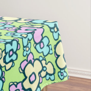 Pretty Folk Art Flowers Pastel Colors Spring Green Tablecloth