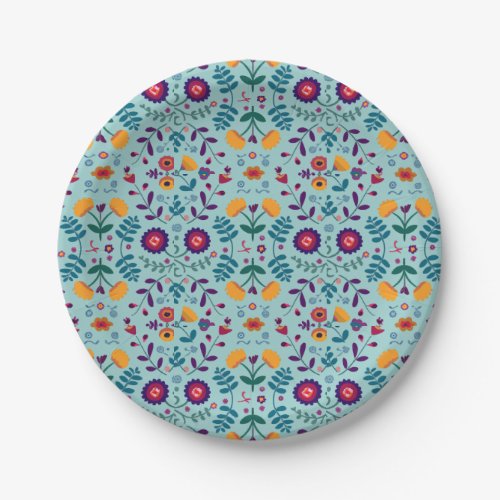 Pretty Folk Art Flowers Pattern Paper Plates