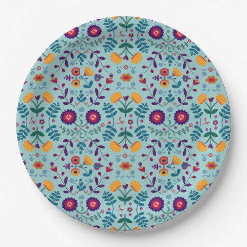 Pretty Folk Art Flowers Pattern Paper Plates