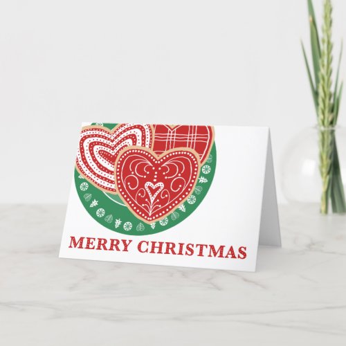 Pretty Folk Art Heart Christmas Cookies Holiday Card