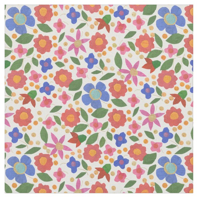 Pretty Folk Art Style Floral Fabric to Customize (Close Up)