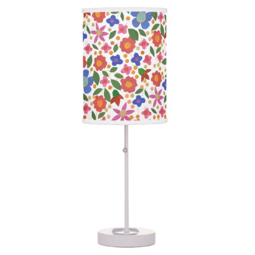 Pretty Folk Art Style Floral on White Table Lamp