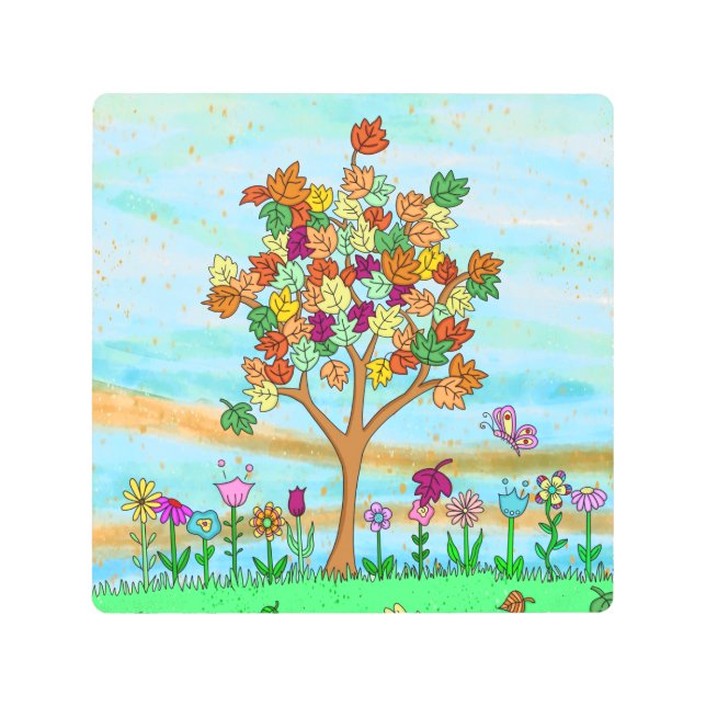  Pretty Folk Art Whimsical Autumn Tree Fall Leaves (Front)