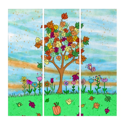  Pretty Folk Art Whimsical Autumn Tree Fall Leaves