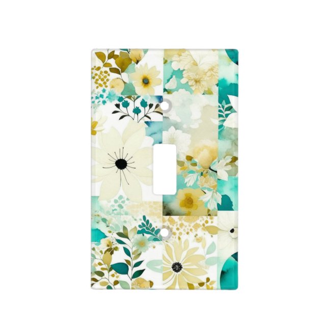 Pretty Folk Art White and Turquoise Flowers   Light Switch Cover (Front)