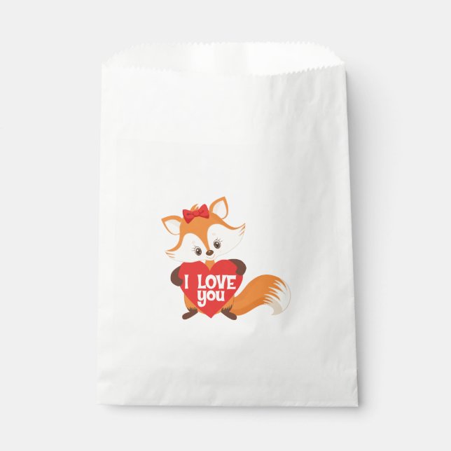 Pretty Fox I love You Heart Favor Bag (Front)