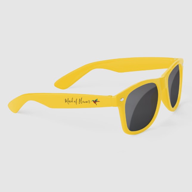 Pretty Fractal Hummingbird Maid of Honor with Name Sunglasses (Right)