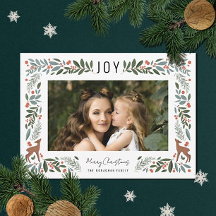 Pretty Frame Little Deer   White Photo Christmas   Holiday Card