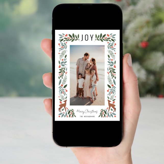 Pretty Frame Little Deer | White | Vertical Photo  Holiday Card (Front Digital)
