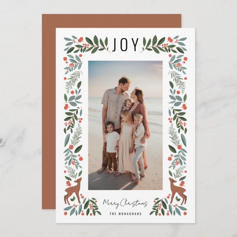 Pretty Frame Little Deer | White | Vertical Photo Holiday Card